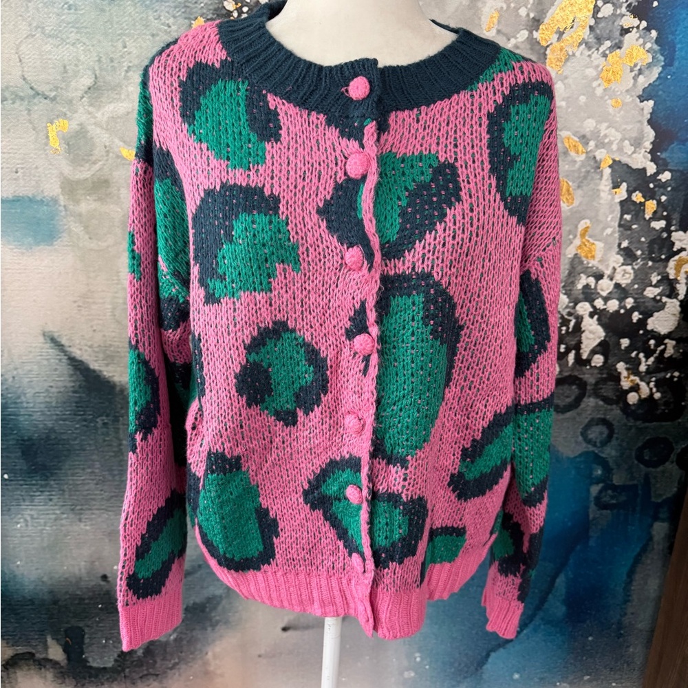 Umgee | Pink and Teal Leopard Cardigan